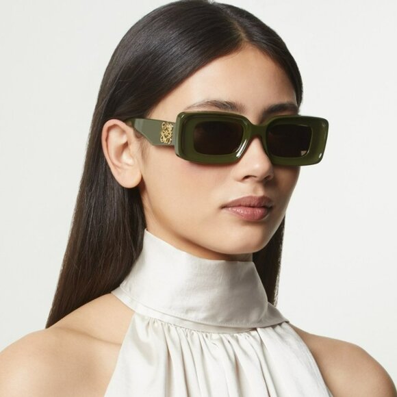 Loewe ANAGRAM Women Sunglasses Green Brown Rectangular LW40101I 96E BRAND NEW